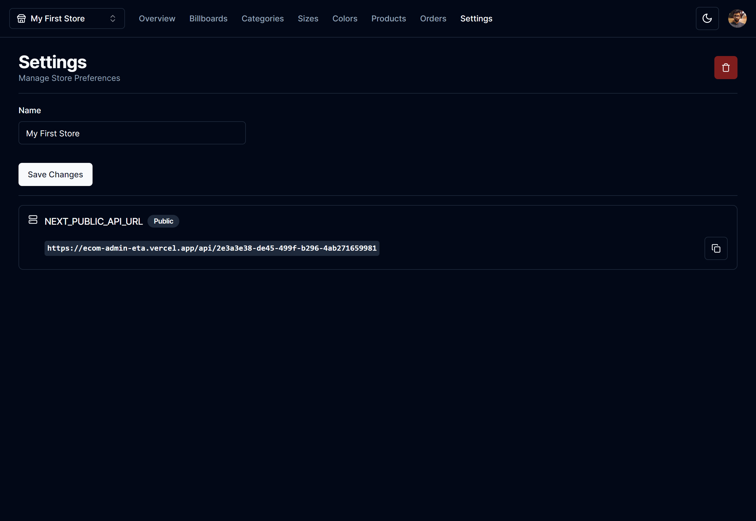 ecom-admin settings